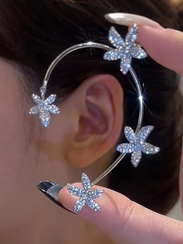 2Pcs Rhinestone Butterfly Earrings Ear Cuffs Non-Pierced Fake Earrings Butterfly Climber Wrap Around Earring Dainty Adjustable Ear Clip Jewelry for Women - color: Style12-silver