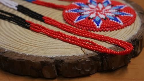 Handmade Native American Style Tribal ethnic Seed Bead Beaded Layered Medallion Necklace #1 - color: Red Star