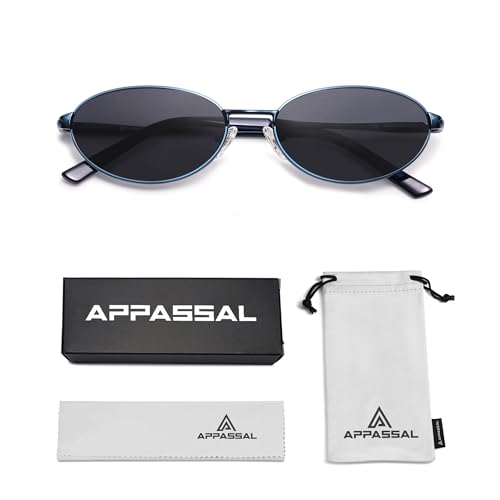 Appassal Retro Oval Sunglasses for Women Mens with Spring Hinge Sunnies AP3696 - color: C7 Blue / Dark Blue