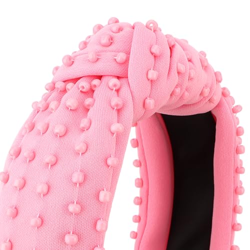 YISSION Pink Knotted Headband for Women - Wide Beaded Hair Hoop, Romantic Valentine's Day Hair Accessory for Daily Wear, Dating & Casual Outfits - color: Light Pink