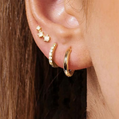 6 Pairs 14K Gold Plated Stud Earrings for Women, Hypoallergenic Cartilage Earrings for Multiple Piercing, Dainty Small Stackable Earrings Set for Jewelry Gift - color: Gold E