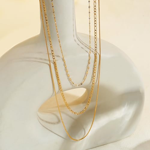 Elegance 11 designs Gold Plated Thin Chain Layered Necklaces For Women Non Tarnish,18k Gold Plated Stainless Steel Dainty Waterproof Gold Necklace Set Stack For Women Gifts Jewelry - color: Gold Necklace2101
