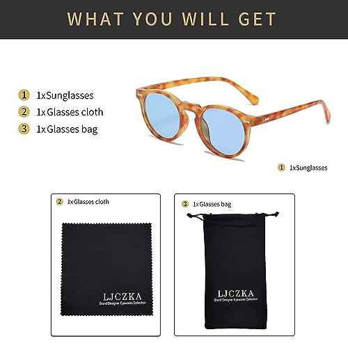 LJCZKA Round Polarized Sunglasses for Men Women Retro Small Face Sunglasses Polarized Vintage Sun Glasses UV400 Protection - color: Leopard Blue