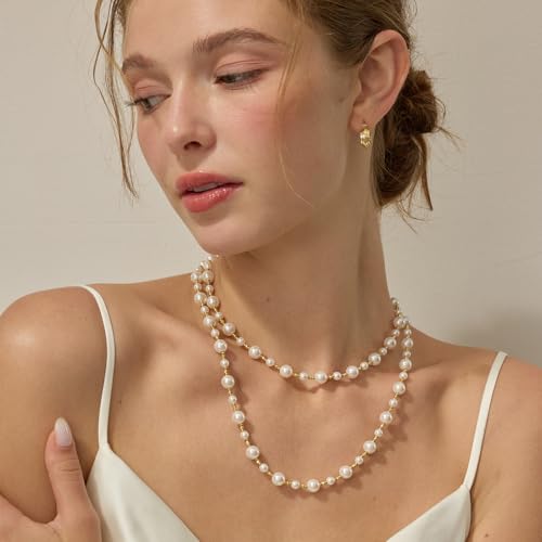 ARSIS 18K Gold Plated Shell Pearl Necklace for Women, 35"/45" Long Dainty Pearl Layering Necklace Beaded Choker, Vintage Boho Strand Necklace Vacation Jewelry Gift for Birthday Anniversary Party - color: 91cm Gold Pearl