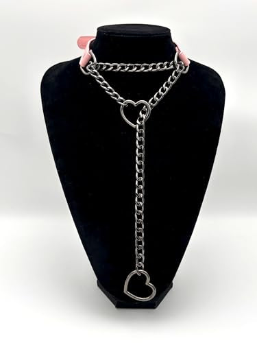 Black Leather Choker Collar For Women, Handmade Heart Slip Chain Choker Long Necklace with Adjustable Buckle - color: B-Pink-Black-Black, size: 18''chain