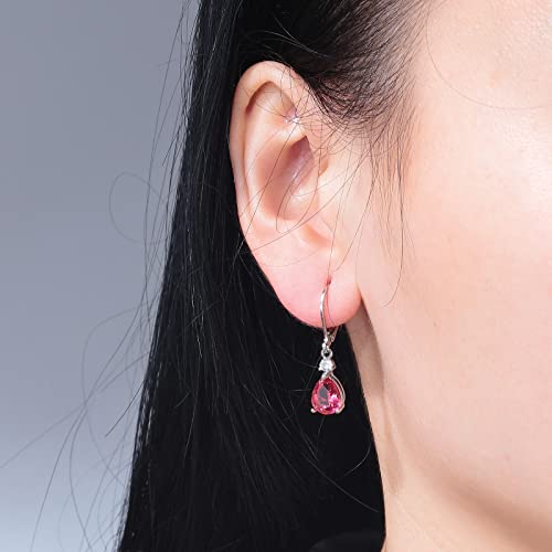 CiNily Teardrop Leverback Dangle Earrings for Women Hypoallergenic 14K Gold Plated Cubic Zircon Drop Earrings Fashion Crystal Earrings for Girls Jewelry Christmas Gifts - color: White Gold-Red CZ