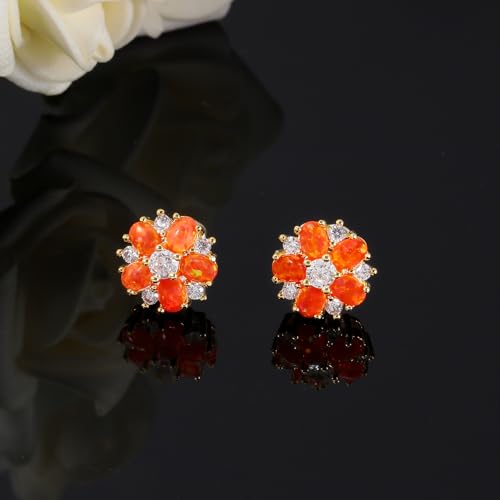 CiNily Flower Earrings,Opal Stud Earrings Sterling Silver or White Gold/Rose Gold Plated Ladies Flower Stud Earrings Cute Unique Earrings for Girls - color: Orange