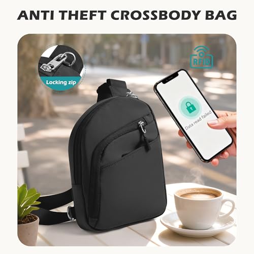 TOPEAST Anti Theft Crossbody Bags for Women Men, Small Sling Crossbody Bag Travel Purse Shoulder Wallet with RFID Blocking - color: 1-black