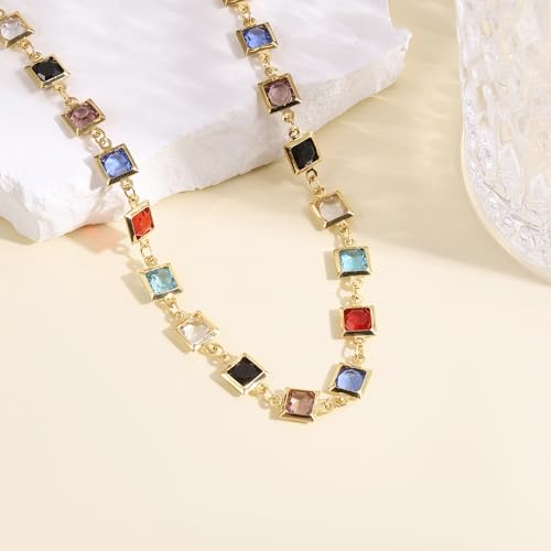 Beaded Choker Necklaces for Women 18k Gold Plated Dainty Gold Choker Necklaces for Women - style: big square cz choker