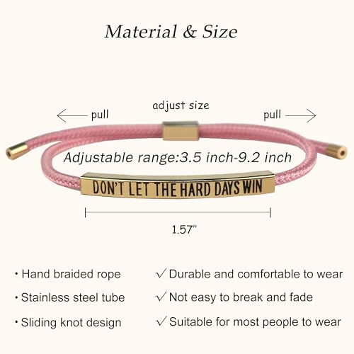 LINY Inspirational Gifts for Women Men, Dont Let The Hard Days Win Gifts, Motivational Inspirational Tube Bracelets Friendship Birthday Meaningful Gift for Friends Female - color: Dont Let-Tube Pink+Gold