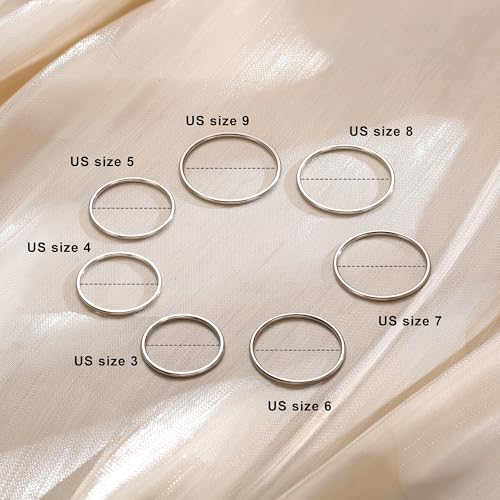 MILACOLATO 1mm Stainless Steel Stacking Rings for Women | Thin 14K Gold Plated Band Rings | Stackable Knuckle Rings Thumb Pinky Midi Rings | Comfort-Fit Size 3/4/5/6/7/8/9 - color: 7pcs Silver Tone,Size 3-9