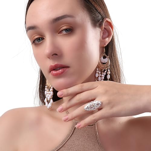 Rings for Women Summer Boho Rings Filigree Flower Ring Chunky Gold Ring Full Finger Rings Wide Band Womens Rings for Cocktail Party Birthday Gifts Statement Rings for Women - color: Silver