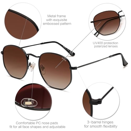 SOJOS Square Polarized Sunglasses for Women Men Small Hexagonal Polygon Shades SJ1072 - color: Gradient Brown