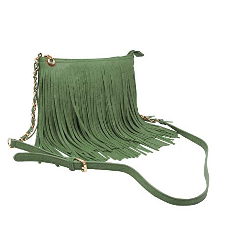 Solene Fringe Crossbody Shoulder Bag with Strap, Tassel Messenger bag, Country Style Western Fringe Purse for Women - color: Olive