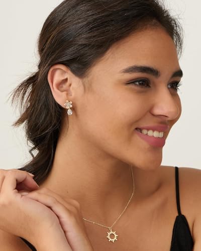 Cubic Zirconia Earrings - 14K Gold/Whte gold/Rose Gold Plated Cubic Zirconia CZ Diamond Wedding Earrings for Women Bridal Bridesmaid - color: Flower Drop