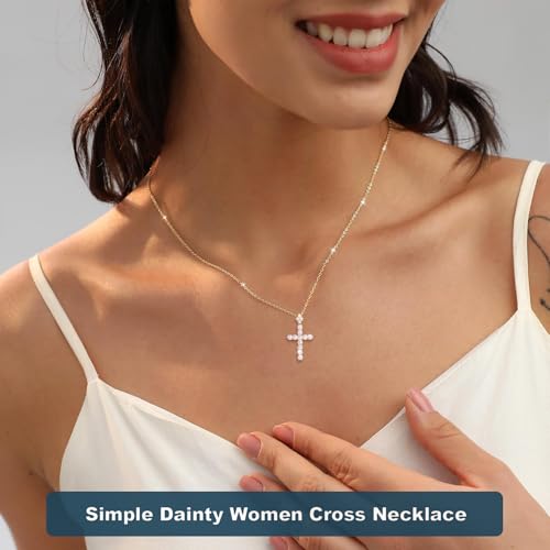 YIMERAIRE Upgraded Moissanite Crown Cross Necklace 14K Gold Vermeil 1.1 Carats Dainty Iced Out Easter Basket Stuffer Cross Jewelry S925 Sterling Silver Simple Gold Christian Faith Moissanite Cross Pendant Necklace For Women - color: 14k Gold Vermeil Slim
