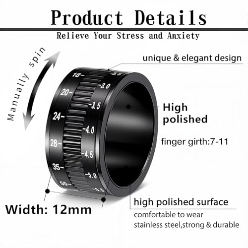 Stainless Steel Rings for Men Women, Vintage Chunky Silver Spinner Ring Band for Meditation, Relaxation& Stress Relief, Retro Wide Wrap Thumb Finger Midi Rings, Statement Cool Punk Band Ring Jewelry - color: R08Color5