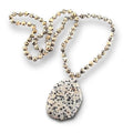 Long Genuine Stone beads and Pendant Necklace for Woman. Hand Knotted natural stone beads with big non-precious stone statement necklace. HANDMADE Boho Jewelry for women. - color: Spotted black and beige