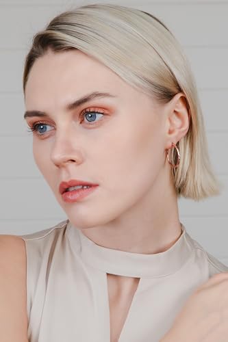 Hoops & Loops 925 Sterling Silver Diamond-Cut Hoop Earrings for Women, 2mm Textured Lightweight Click Top Hoops, 15mm 20mm 25mm 30mm, Silver 14k Yellow Gold & Rose Gold Flash Plated - color: Rose Gold - 25mm (1'')