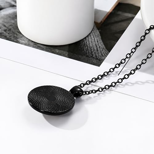 1pc Stunning Round Pendant Necklace - Unique Sun & Moon Pattern, Oil Painting Style Glass Mosaic, Alloy Construction, Trendy Sweater Chain, Fashionable Gift for Women - Christmas or Birthday Gift - color: Blue Sun/Moon