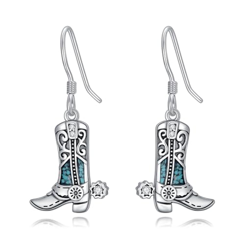 Western Earrings for Women 925 Sterling Silver Turquoise Western Country Dangle Drop Earrings Country Jewelry Gifts for Cowgirl Cowboy - style: Cowboy Boot-B