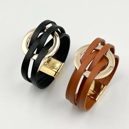 Todenb Circular Circle Leather Wrap Strand Bracelet,Bohemian Couples Friendship Strand Handmade Clasp Bangle Minimalist Elegant Multi-Layer Cuff Boho Layered Bracelets Holiday Jewelry - color: H