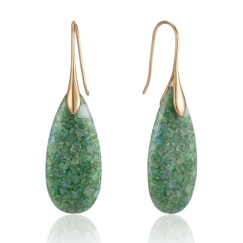 SELOVO Stone Fishhook Dangle Drop Earrings Statement Earrings for Women Stone - color: Light Green-Gold Color Hook