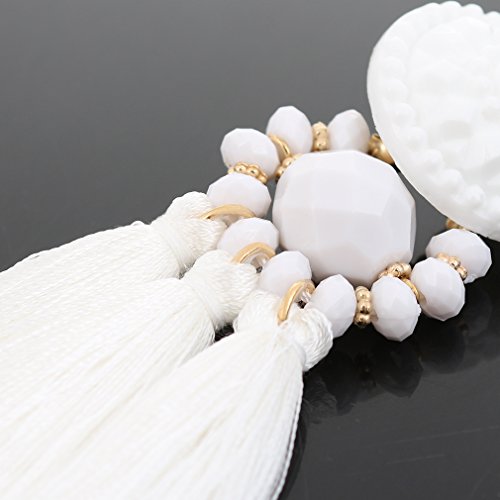 boderier Bohemian Statement Thread Tassel Chandelier Drop Dangle Earrings with Cassandra Button Stud - color: White