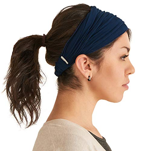 CHARM Headband for Men, Japanese Style Bandana Head Bands for Women and Men, Stretch Hair Band for Sports & Daily Wear by Casualbox - color: Navy, size: Medium