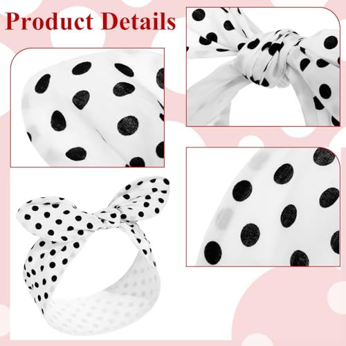 Hicarer 2 Pieces Polka Dot Headband Bandana Headband 50s Costume Hair Accessories Bows Wide Head Wrap for Women(Black, White,Big Dots) - color: Black, White, style: Big Dots