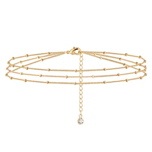 BENEIGE Women Bracelet 14K Gold Plated Paperclip Satellite Bead Ball Oval Cuba Cable Box Chain Daily Charm Layered Link Silver Bracelets Adjustable Jewelry - style: 3 Layered beads GD