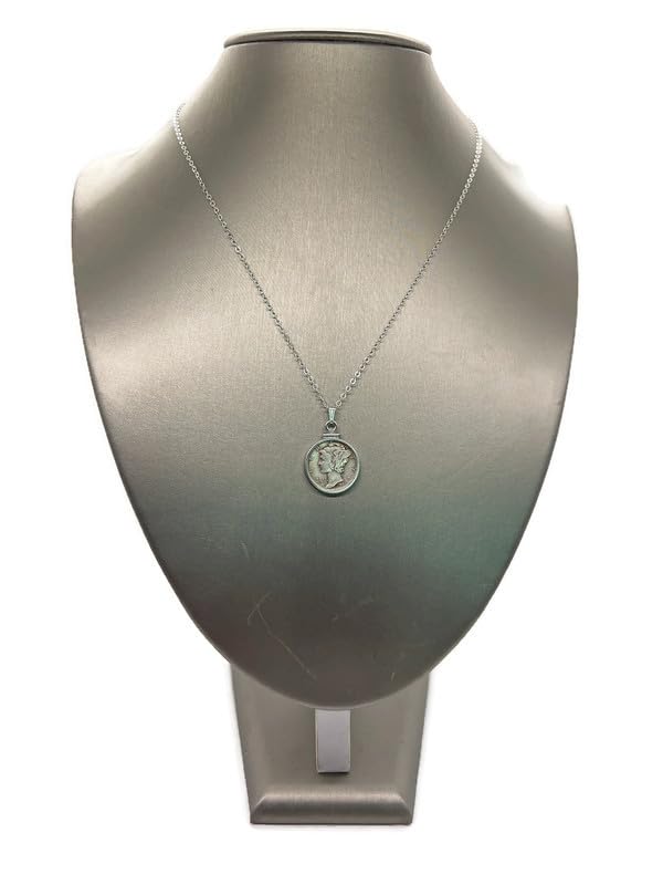 Handmade Sterling Silver Vintage 1940's Mercury Dime 925 Necklace No Plating. 16-20" Chain lengths NEW. US collectible Silver 10 cent coin. 90% Silver Dime. Screw Top Coin Edge bezel - size: Add 18 inch Cable Chain