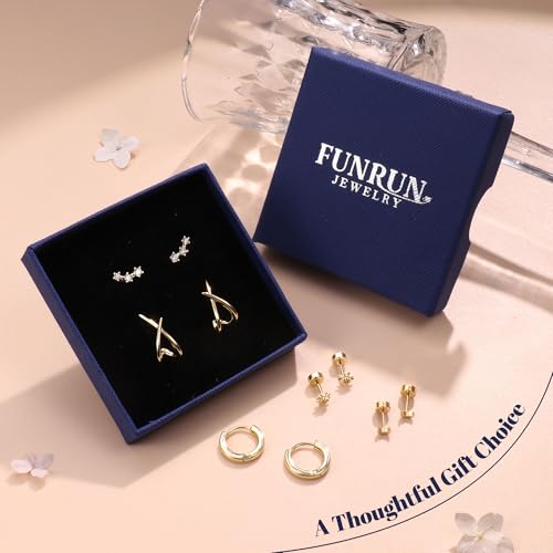 FUNRUN JEWELRY Stud Earrings for Women Trendy-14K Gold Plated Earring Studs Set Hypoallergenic Flatback Stud Earrings Small Dainty Sterling Silver Earring Stacks for Sensitive Ears - style: 14K Gold Studs Earrings