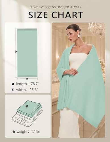 PULI Women's Pashmina Shawl Wraps for Evening Dress Large Scarf Blanket Long Wedding Bridal Winter Warm Shoulder Wrap - color: Mint Green