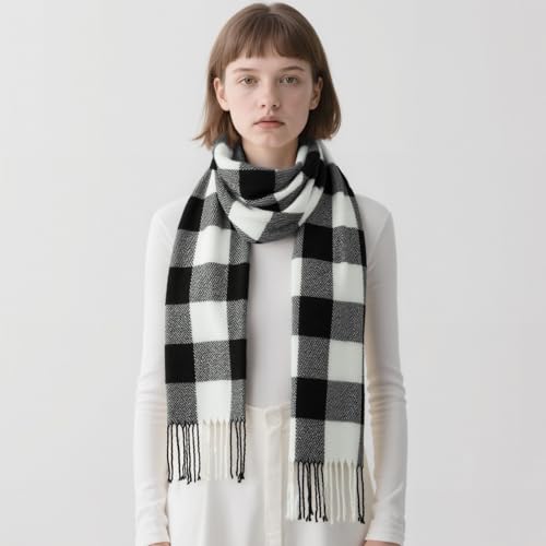 Loritta Womens Scarf Fashion Long Plaid Shawls Wraps Big Grid Winter Warm Lattice Large Scarves Gifts - color: U-black White Gray Lattice