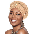 African Women Turban Caps Pre-Tied Twisted Turbans Head Scarf for Women Hair Wraps Cover Beanie Cancer Chemo Headwear - color: 1 Pack Twisted Braid: Gold Bead Khaki