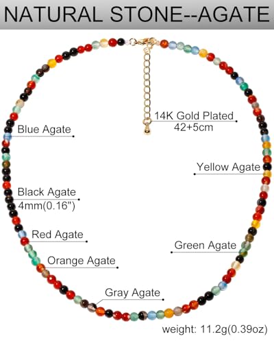 Simple Choker Necklace for Women Real Stone and Crystals Necklaces 4mm Beaded Choker Jewelry Meditation Gift for Women (16"+2") - style: Multicolour