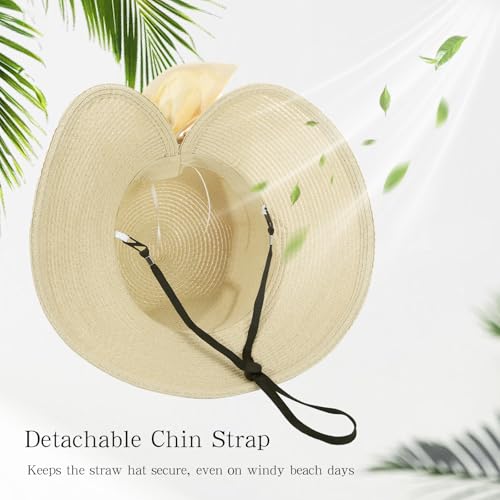 Beach Hats for Women Summer Straw Sun Hats Wide Brim Hat Foldable Packable for Travel Vacation - color: Beige