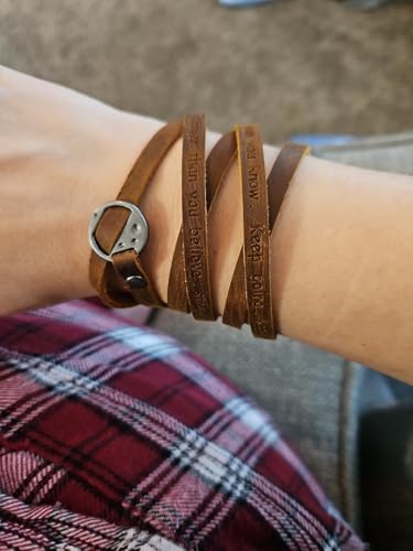 Rantanto Genuine Leather Wrap Bracelets Trendy Western Stackable Cuff Adjustable Boho Layered Bracelet Jewelry For Men Women - color: Brown--Never Give Up