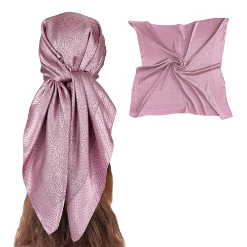 35” Satin Large Square Head Scarves-Like Silk Satin Scarf for Hair Wrapping at Night Bandana Square Scarf for Sleeping - color: Jacquard-purple