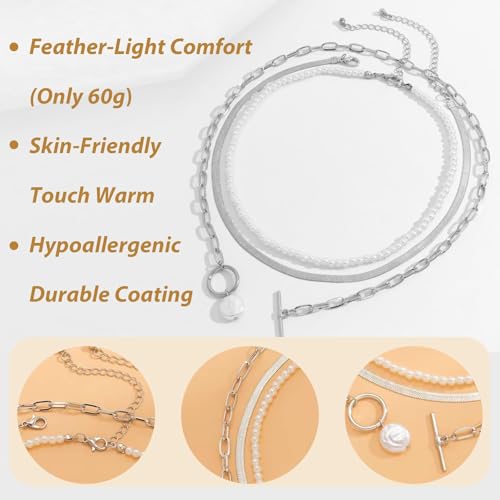 Long tiantian Chunky Gold Necklace Stack Chain Necklaces for Women Statement Layered Paperclip Choker Necklaces Statement Necklace for 80s 90s & Night Out Outfits Paperclip Style Fashion Jewelry - color: A3:Style C-Silver