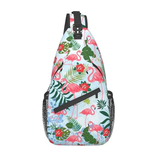 Sling Backpack For Men Hiking Daypack Crossbody Shoulder Bag Travel Chest Pack | Hiking - color: Pink Flamingo