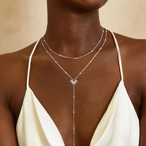 CHESKY Long Necklaces for Women, 14k Gold Plated/Streling Silver Lariat Necklace Dainty Statement Prom Necklace Rosary Cross Sun Drop Pendant Dangle Necklace Gold Prom Jewelry for Women Gifts - style: y necklace 12
