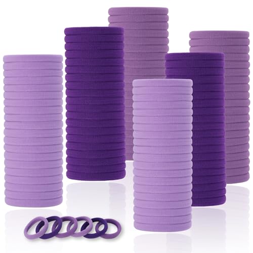 LuSeren 120 Pcs Purple Hair Ties for Women, No Damage Soft Seamless Nylon Hair Elastics for Thick Hair, Ponytail Holders, 3 Gradient Purple Hair Accessories - color: Purple