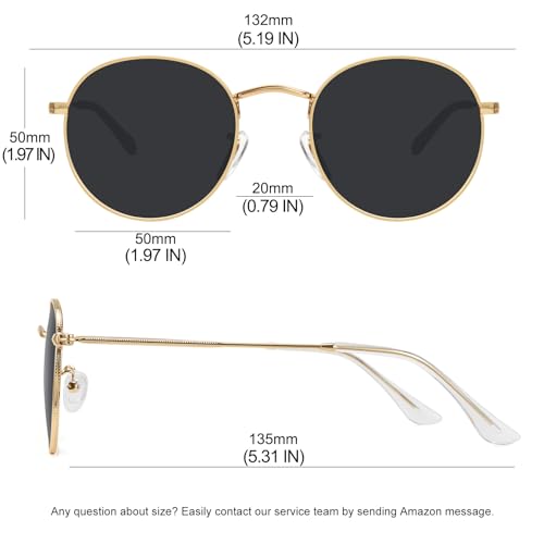 MEETSUN Round Polarized Sunglasses for Women Men Classic Retro Metal Frame Sun Glasses UV Protection - color: (3 Pack) Gold/Grey + Black/Grey + Gold/Dark Green