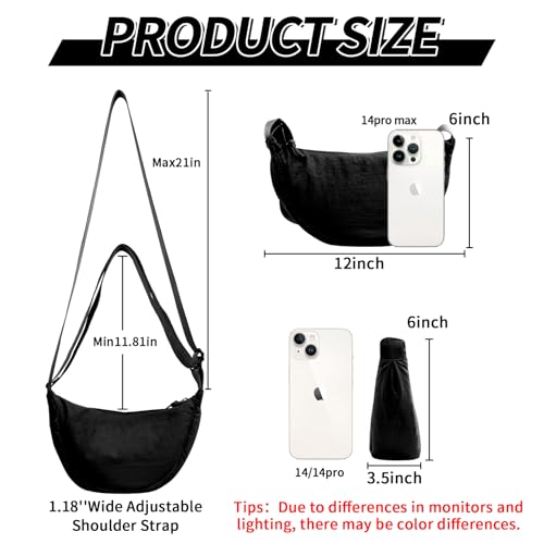 Nylon Crescent Crossbody Bag for Women Purses Trendy Men,Small Travel Sling Bag Hobo - color: Beige+black, size: Small