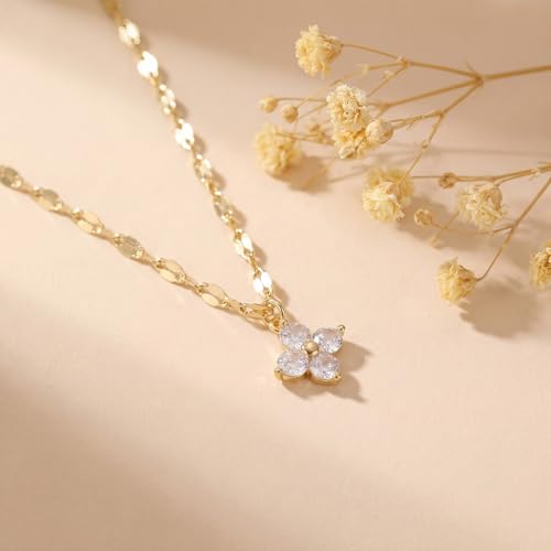 Dainty Gold Necklaces for Women Trendy Non Tarnish 14K Gold Plated Cubic Zirconia Necklace Layered Simple Cute Four Leaf Clover Choker Jewelry Birthday Gifts - color: Gold, style: Sequin CZ