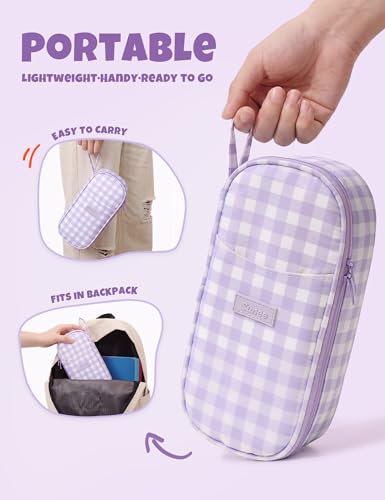 SUNEE Cute Pencil Case, Large Colored Pencil Pouch, Aesthetic Pen Bag with Zipper, Kawaii Stationery Storage and Organizer, School Supplies for Teen and Adult, Boys & Girls, Purple Checkered - color: Purple Checkered