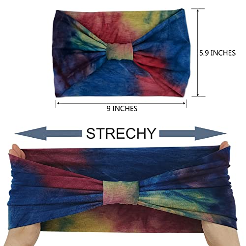YONUF Wide Boho Headbands for Women Fashion Knotted Headband Yoga Workout Hair Accessories African Head Wrap Blue Tie Dye 4 Pack - color: Blue Tie Dye