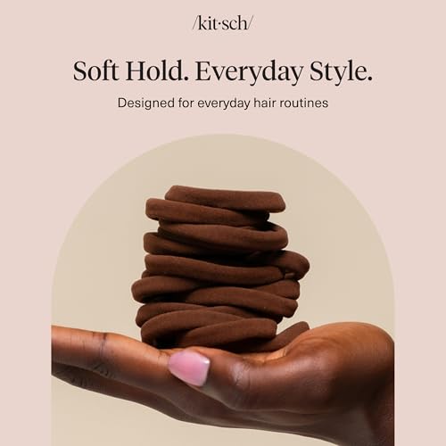 Kitsch Hair Ties No Damage - Strong, Stretchy Hair Bands | Soft Nylon Ponytail Holders, Snag-Free Rubber Bands, Perfect for Updos & Braids | Ideal Gifts for Women - Chocolate, 20pcs - color: Chocolate (Pack of 20)